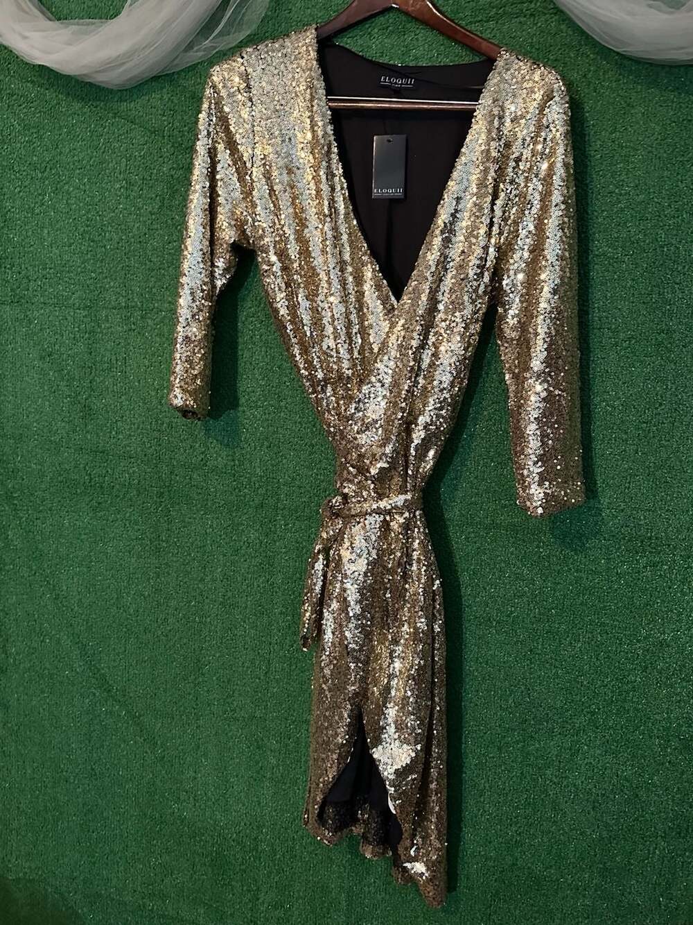 Eloquii Studio Gold Sequin Wrap Dress Size 18
